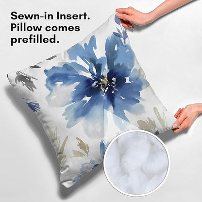 Americanflat 20x20 Throw Pillow with Sewn-in Insert - All-in-One Decorative Pillows - No Cover Needed - Soft and Durable Cushion for Bed or Sofa - Polyester - White and Indigo