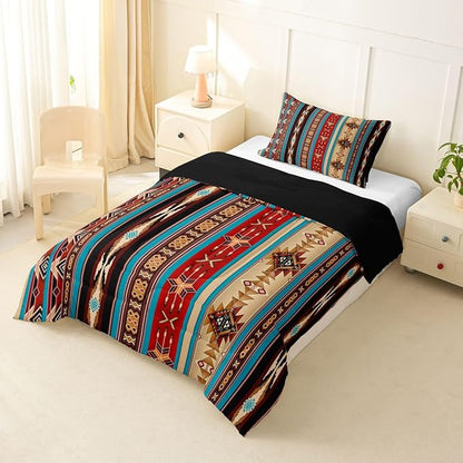Aztec Bedding Set Ethnic Tribal Arrow Comforter Set,Vintage Southwestern Native Bohemian Quilt Twin,Western Star Duvet Insert Exotic Geometric Diamond Stripes Room Decor,Burnt Sienna Brown