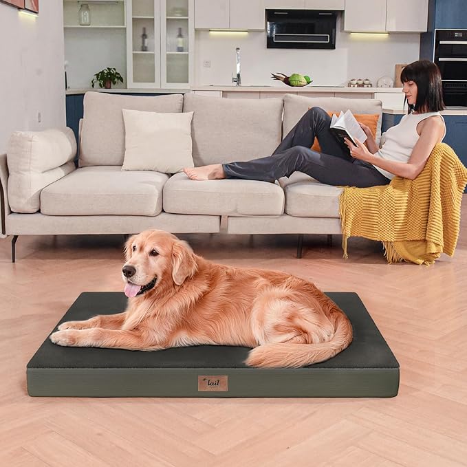 Orthopedic Dog Bed for Large Dogs, Plush Washable Pet Bed for Large Size Dogs with Egg Crate Foam & Removable Oxford Cover, 36x27 Inch, Coffee