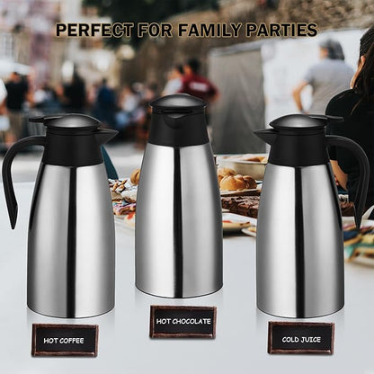 6 Pcs 68 oz Thermal Coffee Carafe Insulated Stainless Steel Coffee Carafe Double Walled Vacuum Thermal Pot Flask with 6 Brushes for Keeping Hot Water Milk Tea Home Office(Silver)