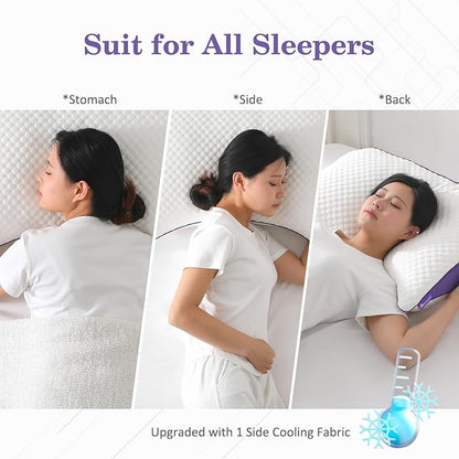 HOMELAB Adjustable Crescent Shredded Memory Foam Pillows King Size, Cooling Bed Pillows for Sleeping with Removable Cover, 1 Pack Medium Pillow for Side Sleepers, 20"x34"