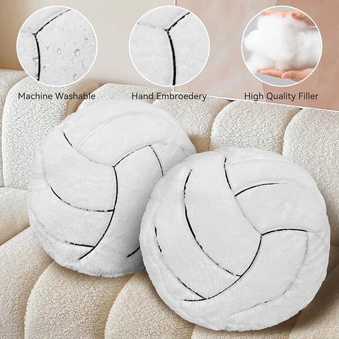 Volleyball Pillow, 2 Pcs Volleyball Plush Pillow Soft Fluffy Stuffed Sports Throw Pillows, Round Volleyball Pillows Ideal Couch, Bedroom & Sports Room Decor 15.8"