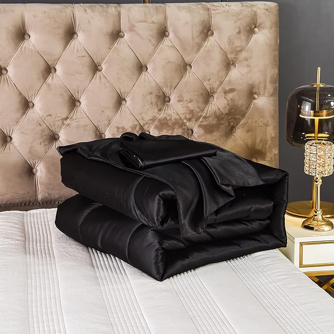Dreamer Silk Like Black Satin Comforter Set - Queen Size, Silky Microfiber Filling, Down Alternative, Luxury Silky Bed Comforter 1 Comforter 2 Pillowcases