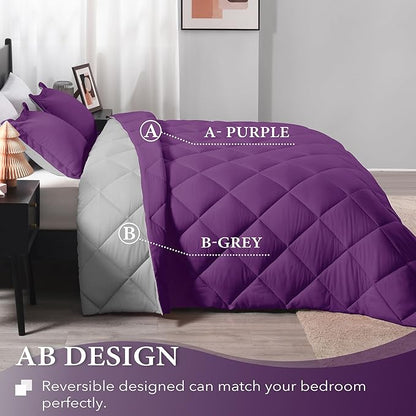 downluxe King Size Comforter Set - Purple and Grey King Comforter, Soft Bedding Sets for All Seasons -3 Pieces - 1 Comforter (104"x92") and 2 Pillow Shams(20"x36")