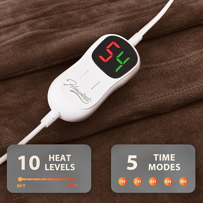Homemate Electric Heated Blanket Twin Size - 62"x84" Heating Blanket Twin Size 1/2/4/6/8 Hours Auto-Off 10 Heat Level Over-Heat Protection Flannel Sherpa ETL Certification
