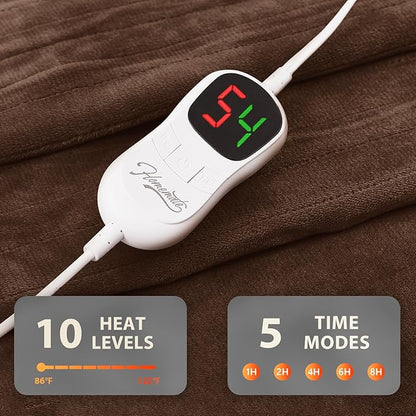 Homemate Electric Heated Blanket Queen Size - 84"x90" Heating Blanket Queen Size Dual Control 1/2/4/6/8 Hours Auto-Off 10 Heat Level Over-Heat Protection Flannel Sherpa ETL Certification