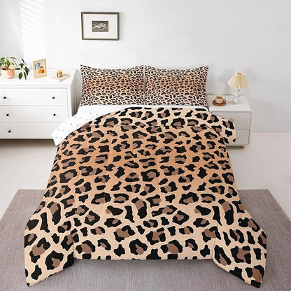 Feelyou Leopard Bedding Set Cheetah Comforter Set for Kids Boys Girls Teens Room Decor Animal Print Comforter Twin Size Safari Duvet 2Pcs