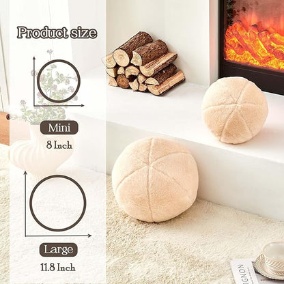 Uvvyui Beige Ball Pillow, 8" Cute Mini Round Throw Pillow Faux Rabbit Fur Room Decorative Throw Pillow, Ball Shaped Pillow Plush Cushion for Couch, Sofa, Bedroom