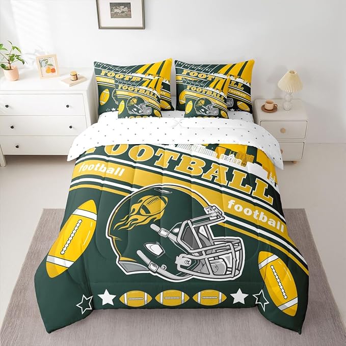 Feelyou Football 7 Pieces Comforter Sets King Size Kids Rugby Sports Bedding Set Sports Theme Bed in a Bag with Comforter, Sheets, Pillowcases & Cushion Cover