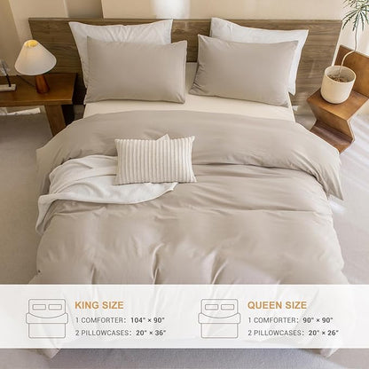 Sanracie Cotton Comforter Set Queen,Linen Like Textured Bedding Comforter for Queen Size Bed 3 Pieces(1 Solid Comforter and 2 Pillowcases) Soft Lightweight Bedding Set