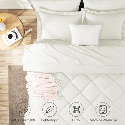 CozyLux King Size Comforter Set Ivory - 7 Pieces Bed in a Bag King, Luxury Soft Bed Set for All Seasons, Bedding Set with Down Alternative Comforter, Sheets, Pillowcases & Shams