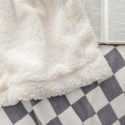 LOMAO Sherpa Throw Blanket Fleece Blanket with Checkered Pattern Soft Thick Blanket for Couch, Bed, Sofa Luxurious Warm and Cozy for All Seasons (Grey, 51"x63")