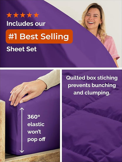 Twin XL Comforter Set - 2 Piece Bed Set for All Seasons - 1 Soft Quilted Comforter with Corner Tabs & 1 Pillow Sham - Comfy & Breathable - Premium Down Duvet Insert - Oeko-TEX - Twin XL Size, Purple