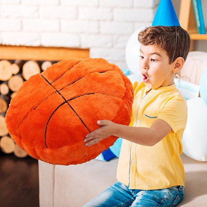 Basketball Pillow, 2 Pcs Fun Basketball Plush Throw Pillows, Cute Chair Cusion, Sports Pillows for Boys Room, Soft Decorative Pillow for Birthday Gift Sofa Bed Living Room Decor 15.7"