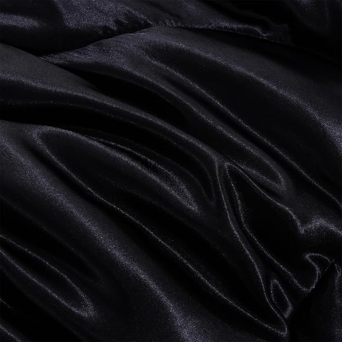 A Nice Night Satin Silky Soft Quilt Sexy Luxury Super Soft Microfiber Bedding Comforter Set, Light Weighted (Black, King)