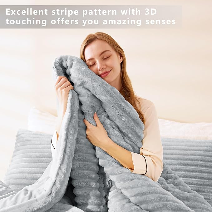 CozyLux Fluffy Queen Comforter Set - Super Soft Faux Fur Grey Comforter Queen Size, Winter Warm Fleece Bedding Set, 3 Pieces Plush Fuzzy Bed Set (1 Shaggy Comforter, 2 Pillowcases)
