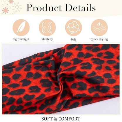 Cheetah Headbands for Women Trendy Leopard Wide Head Bands for Women's Hair Non Slip Wraps Elastic Stretchy Bandanas Workout Fashion Hair Accessories Birthday Gifts for Valentines 6PCS