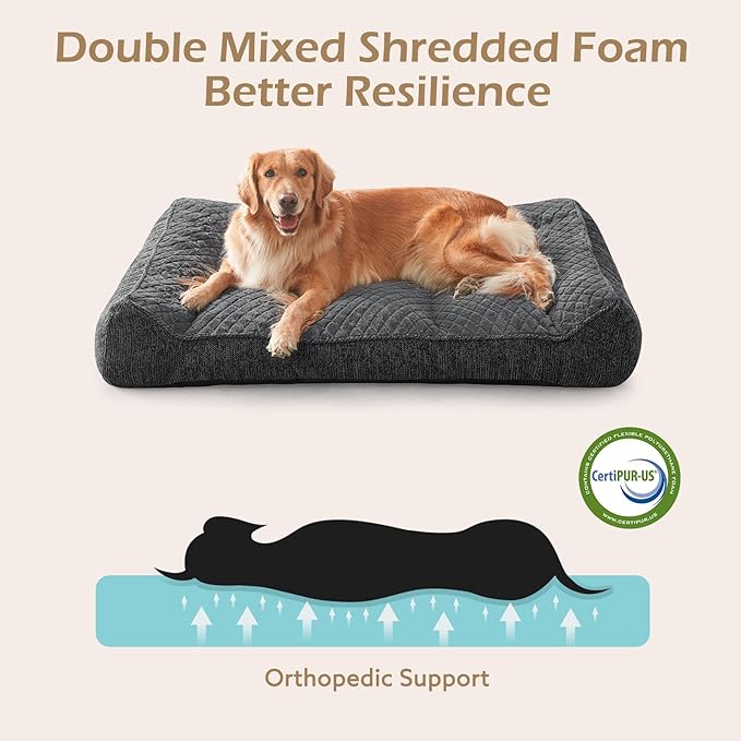 JOEJOY Orthopedic Dog Bed Medium Sized Dogs, Extra Thick Supportive Big Dog Couch Bed with Sides, Ultra Soft Pet Bed Sofa, Grey, 35''x25''