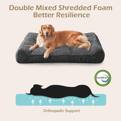 JOEJOY XL Orthopedic Dog Beds Large Sized Dog, Extra Thick Supportive Big Dogs Couch Bed with Sides, Ultra Soft Pet Bed Sofa for Large Dogs, Grey, 38''x28''