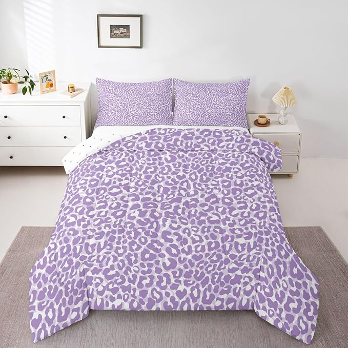 Erosebridal Purple Cheetah Print Comforter for Kids Boys Girls,Leopard Print Toddler Bedding Set,Farmhouse Animal Skin Duvet Insert,Modern Aesthetic Quilt Bedroom Decor