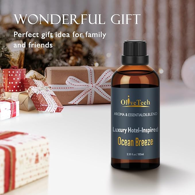 Hotel Diffuser Oil Inspired by Iconic Luxury Hotel Ocean Breeze Edition Scent, OliveTech Aromatherapy Fragrance Oil for Cold Air & Ultrasonic Diffusers, 100ml / 3.38 ft oz Glass Bottle