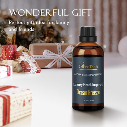 Hotel Diffuser Oil Inspired by Iconic Luxury Hotel Ocean Breeze Edition Scent, OliveTech Aromatherapy Fragrance Oil for Cold Air & Ultrasonic Diffusers, 100ml / 3.38 ft oz Glass Bottle