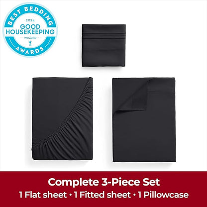 Mellanni Extra Deep Twin Sheets - 3 PC Iconic Collection Bedding - Hotel Luxury, Ultra Soft, Cooling Bed Sheets - Wrinkle, Fade, Stain Resistant (Twin, Black)
