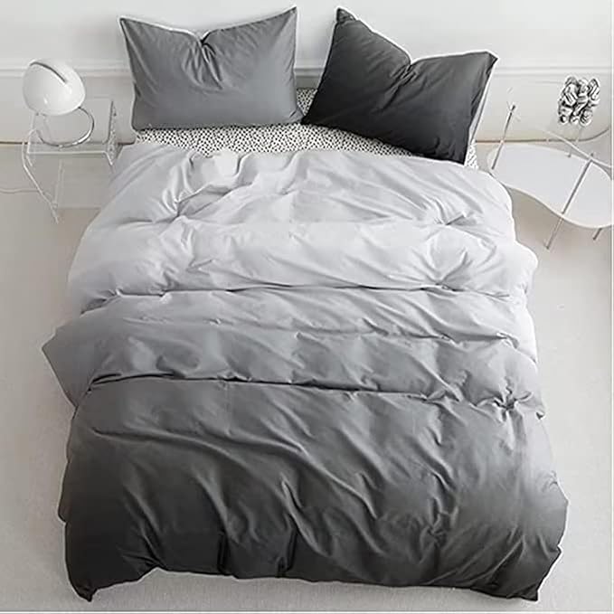 Houseri Grey Comforter Set Twin Gradient White and Gray Bedding 3 Piece Boys Girls Kids Aesthetic Silver Grey Bed Comforters Sets Dark Light Gray Art Style Preppy Dorm Quilts Blankets Twin