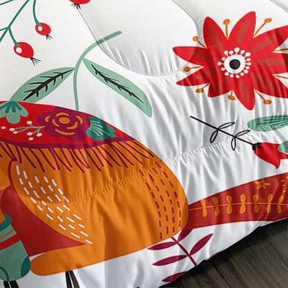 Cartoon Fox Comforter Set 3-Pieces Cute Fox Bedding Set Plants Leaves Printed Quilt Set for Kids Boys Girls with 2 Pillowcases Full