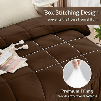 JOLLYVOGUE King Comforter Set, Ultra-Soft Bed in a Bag King Size 7 Pieces, Oeko-TEX Certified Bedding Set with Down Alternative Comforter, Sheets, Pillowcases & Shams, Brown & Beige