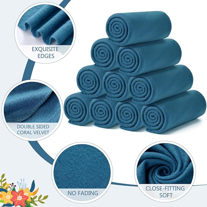 Buryeah 10 Pcs Fleece Blanket Bulk Soft Warm Blankets Cozy Fleece Lightweight Throw Blankets Plush Pet Throw Blanket for Home Bed Sofa Office Wedding Gifts Travel(50" X 60",Foggy Blue)