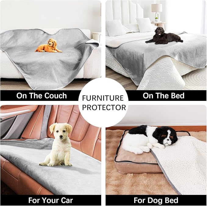Waterproof Dog Blankets for Large Dogs, Washable Pet Blanket for Indoor Cats, Plush Sherpa Puppy Throw Furniture Protector for Bed Couch Sofa(40"x50",L,Darkgrey)