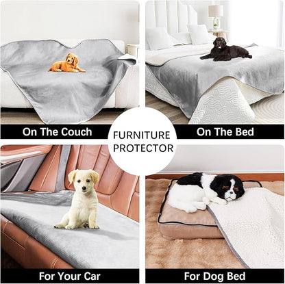 Waterproof Dog Blankets for Large Dogs, Washable Pet Blanket for Indoor Cats, Plush Sherpa Puppy Throw Furniture Protector for Bed Couch Sofa(40"x50",L,Darkgrey)
