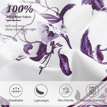 Dobuyly Purple Comforter Set Queen Size, 7 Piece Bed in a Bag Queen Floral Botanical Bedding Set, Soft Microfiber Bedding Comforter Sets with Sheets for All Season