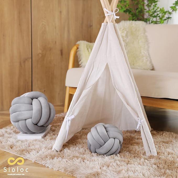 Sioloc Soft Knot Ball Pillows,Round Throw Pillow Cushion Home Decoration Plush Pillow,Throw Knotted Pillow Handmade Round Plush Pillow（10.6inches,Grey）