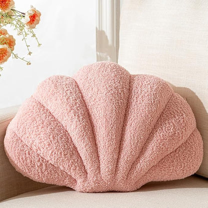 Seashell Throw Pillows Shell Shaped Pillow Pink Sea Shell Pillows for Bed Seashell Decorative Pillow Soft Plush Pillow Sea Couch Decoration(18 X 13 inch)
