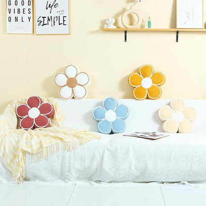 Sioloc Flower Shaped Pillow Daisy Pillows Floor Cushion Pastel Cute Seat Cushions Aesthetic Classroom Dorm Decorative Fun Throw Pillow for Bed,Couch(Beige,15.7")