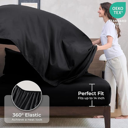 HEVUMYI Black Queen Comforter Set - 7-Piece All Season Bed in a Bag Queen, Ultra Soft Bedding Set with Comforter, Flat Sheet, Fitted Sheet, Pillowcases, Pillow Shams, Black