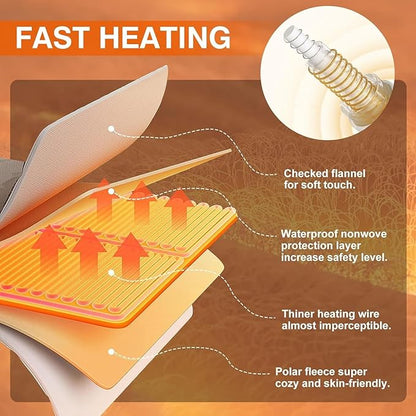 Electric Blanket, Heated Blanket with 6 Heat Levels & 10 Hours Auto Off, Soft Checked Flannel Fast Heating Blanket with ETL & FCC Certification (Gray, 72"X84")