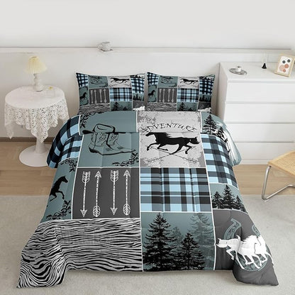 Erosebridal Western Cowboy Bedding Set Queen, Horse Arrow Comforter Set with 2 Pillow Cases, Riding Boots Horseshoe Quilt Rustic Farmhouse Patchwork Duvet Insert for Kids Boys Teens Bedroom Decor