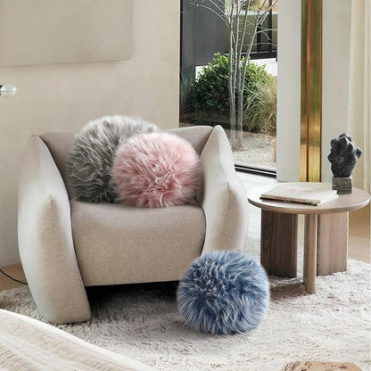 Ashler Plush Round Pillows, Ball Throw Pillow with Handle, Faux Fur Luxury Soft Decorative Cushion, Modern Home Decor Fluffy Round Pillow for Sofa, Bed, Chair, Light Pink, 12 x 12 inch