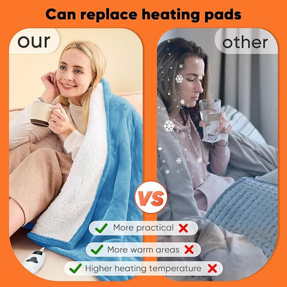 greenoak Heated Blanket Electric Full 72"X84", Heating Blankets with 10 Heat Levels 8 Hours Auto-Off, Soft Flannel Sherpa Fluffy House Warming Gifts for Grandma Seniors Momt, Pale Blue
