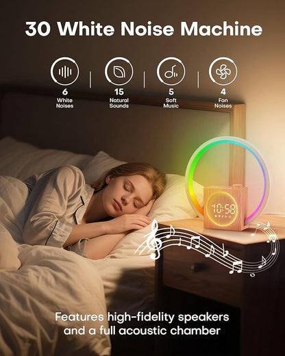 Sunrise Alarm Clock, White Noise Sound Machine for Bedrooms with 12 Color Ambient Nightlight, White Noise Machine with 30 Soothing Sounds, Gifts for Adults, Kids, Couples, Friends, Valentine