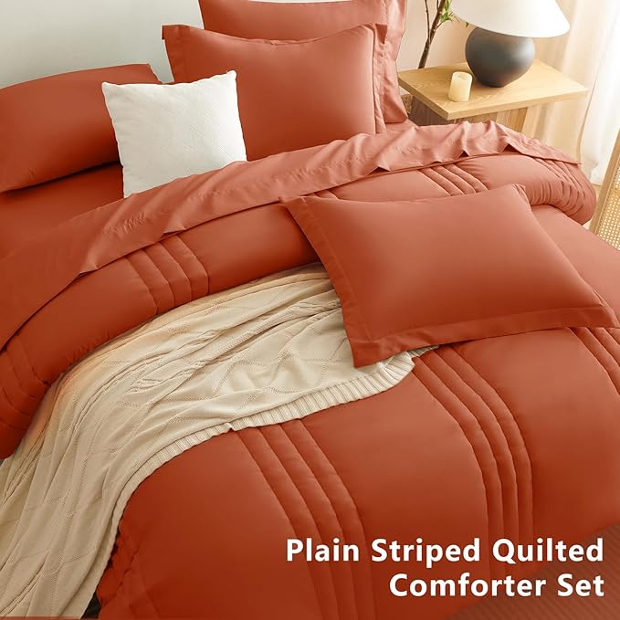 CozyLux Queen Size Comforter Sets - 7 Piece Bed in a Bag Terracotta Comforter Set with Sheets Queen Bed Set All Seasons, Bedding Set with Down Alternative Comforter, Sheets, Pillowcases & Shams