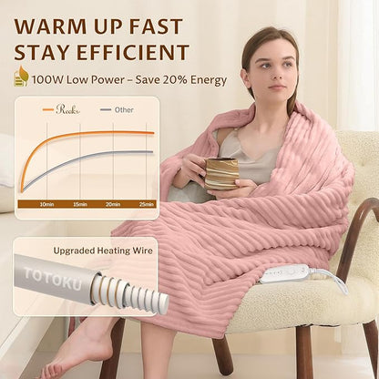 Reaks Electric Heated Throw Blanket, Silky Soft Flannel & Sherpa Heating Blanket Throw with 5 Heat Levels & 3 Hours Auto Off, Warm Gifts for Women Mom Grandma, ETL Certified (50x60 inches, Pink)