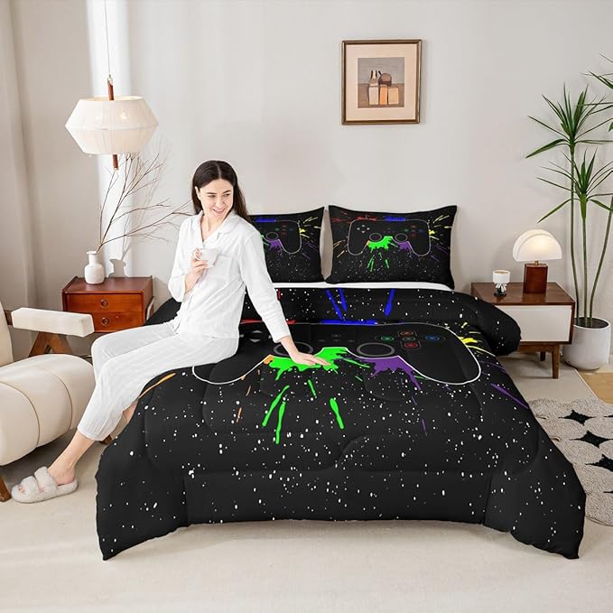 Erosebridal Twin Bedding Set,Gaming Comforter Sets for Boys Gamer Bedding Sets for Boys,Toddler Bedding Gaming Bed Kids Comforter Sets,Watercolor
