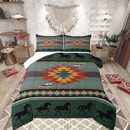 Feelyou Rustic Western Bedding Set Full Size Kids Pink Southwestern Aztec Comforter for Boys Girls Teens Western Horse Animals Comforter Set Soft Microfiber Boho Geometric Room Decor