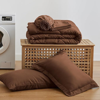 Love's cabin Twin XL Comforter Set Brown, 5 Pieces Twin XL Bed in a Bag, All Season Bedding Sets with 1 Comforter, 1 Flat Sheet, 1 Fitted Sheet, 1 Pillowcase and 1 Pillow Sham