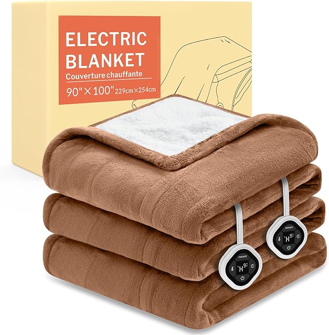 HOMLYNS LuxeHeat Heated Blanket Electric Blanket King Size, Soft Flannel Sherpa Heating Blanket with 10 Heat Settings, 1-10 hrs Timer Auto Shut Off (90x100 inches, Coffee)