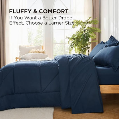 7 Pieces Full Comforter Set - Utral Soft Microfiber Bedding Set, Thick Duvet Insert Bed in a Bag Without Rustling Noise for All Season, Navy (82"x86")